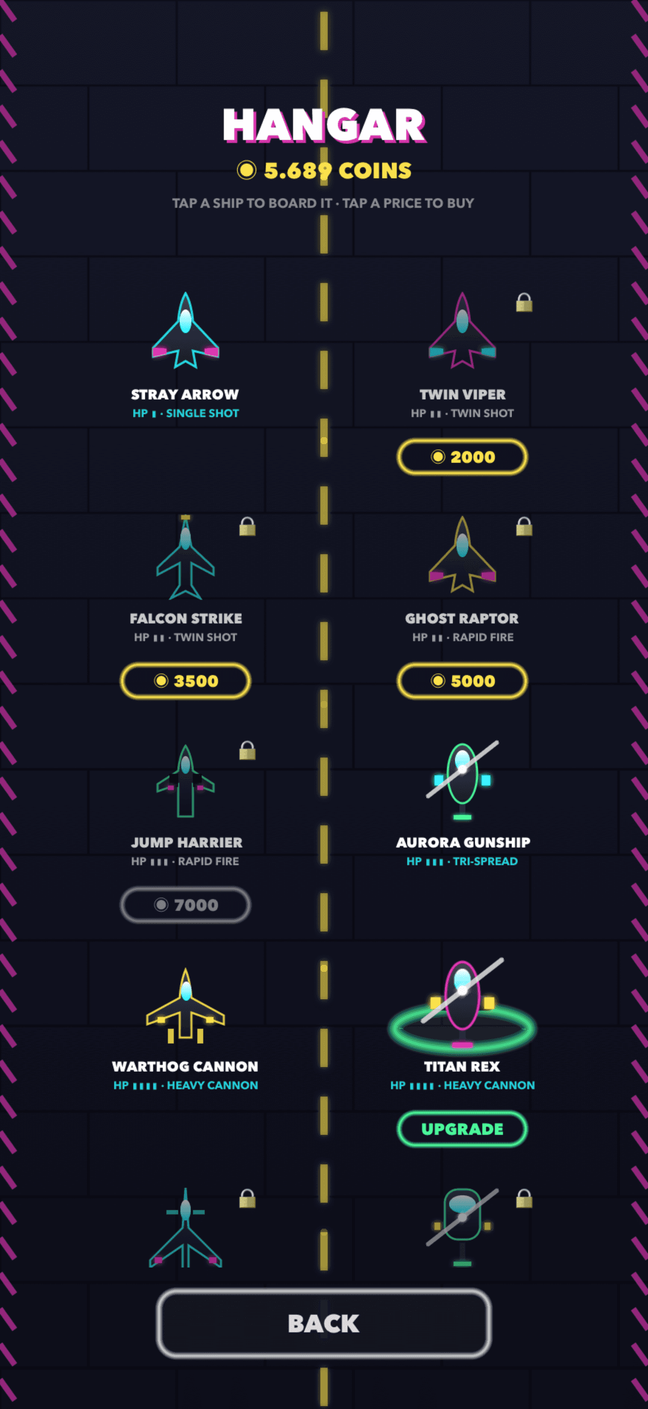 In-game Hangar showing purchasable ships