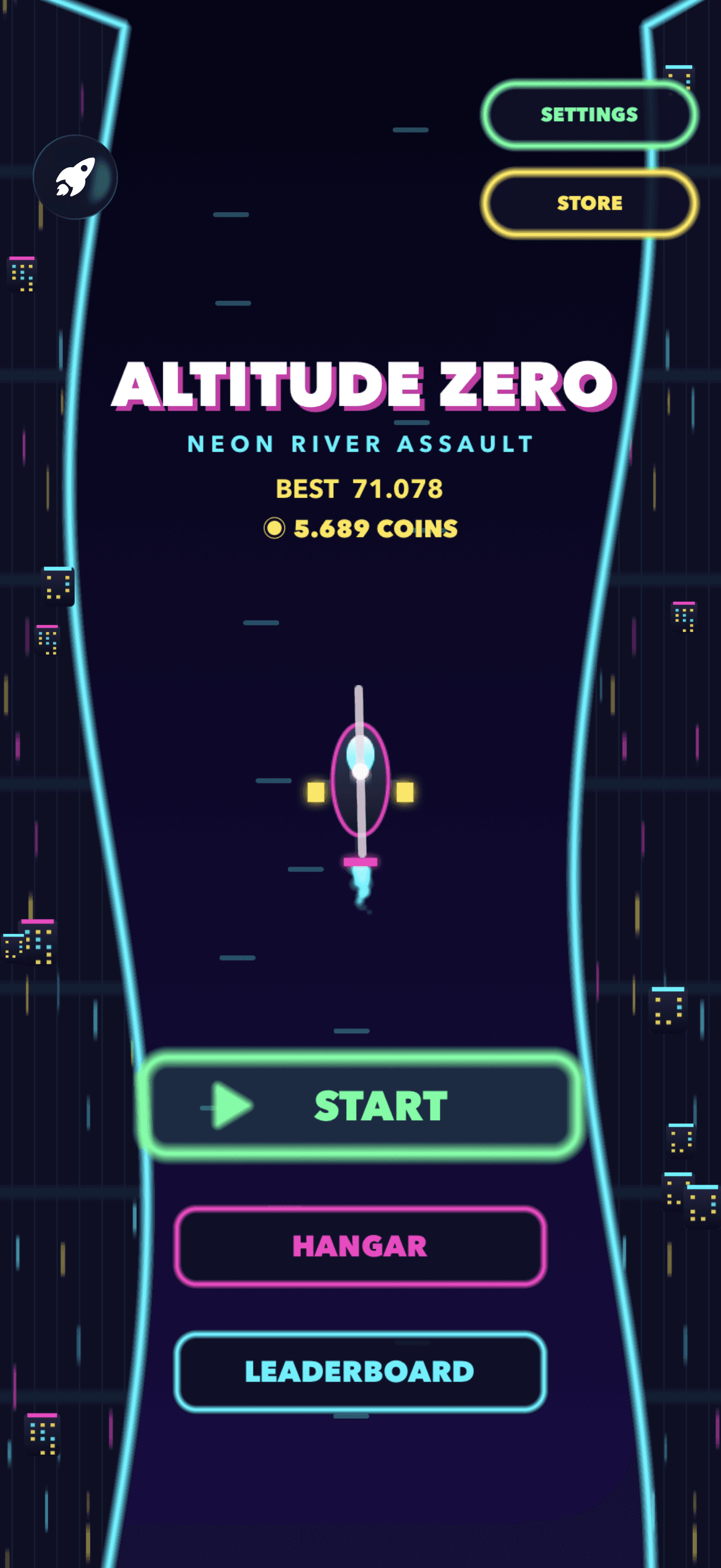 Altitude Zero main menu with best score and coin balance